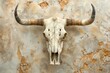 skull of a long horn bull hanging on the wall