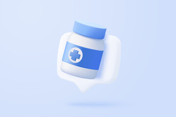 3d medical medication bottle with plus icon. Vaccination medical equipment, healthcare, medicine minimal concept. medical pharmacy medicament. 3d medicine cure icon vector render illustration