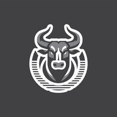 Canvas Print - Bull Head Logo Monocrome Design