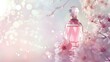 Fragrance Advertisement: Pink Perfume Bottle Featuring Flower Accents, Cosmetic Display