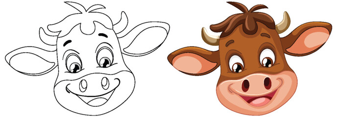 Poster - From line art to colored vector cow illustration