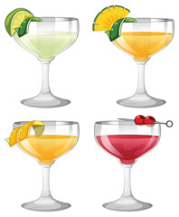 Poster - Vector illustration of various colorful cocktail drinks.