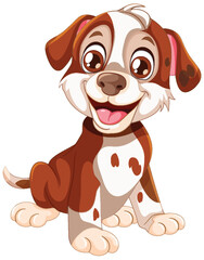 Wall Mural - A cheerful, brown and white cartoon puppy smiling.