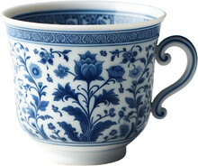 Intricate Blue White Porcelain Coffee Mug
