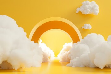 Wall Mural - abstract minimal yellow background with white clouds flying out the tunnel 