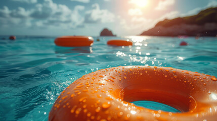orange swim rings: glitter on the twilight sea