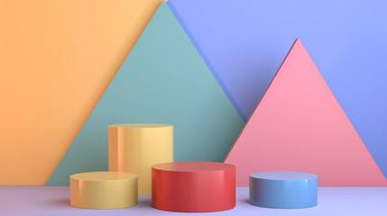 Sticker - cylinder stand podium with triangle overlap background. Generative Ai