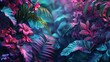 Illustrations of lush tropical flora with bright colors and exotic plant life, create a magical and enchanting rainforest atmosphere.