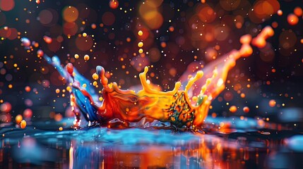 Wall Mural - Dynamic Color Splash Dance of Orange and Blue Hues in High Contrast