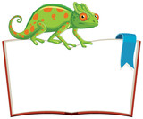 Fototapeta Zwierzęta - Vector illustration of a chameleon on an open book