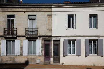 Wall Mural - Difference between clean wall wash cleaned house facade city building facades and town dirty one before and after