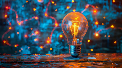 Poster - Illuminated bulb: Business idea concept, innovation.