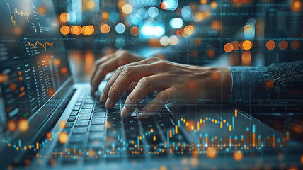 Poster - Digital analytics: Hands filming, innovative tech concept