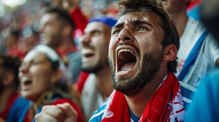 the passion of soccer fandom with close up shots of supporters' faces displaying a range of emotions during a match