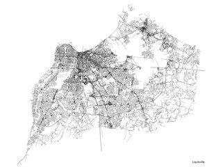 Poster - Louisville city map with roads and streets, United States. Vector outline illustration.