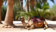 A Camel Resting Under The Shade Of A Palm Tree  2