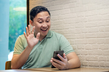 Urban Selfie Capturing Modern Moments. Illustration of a Man hand wave to his phone during Video call