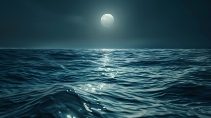 Poster - The moon is shining on the water, creating a serene and peaceful atmosphere