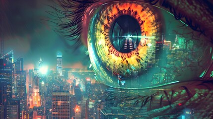 Ethereal Ocular Reflection A Surreal Cityscape Encapsulated Within a Floating Eyeball