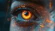 Close-up of a human eye with digital data overlay, concept of futuristic vision or cyber security.
