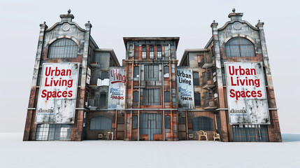 Sticker - A 3D model of a warehouse converted into loft apartments, with 