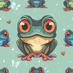 frog green pattern tile cute kids cartoon