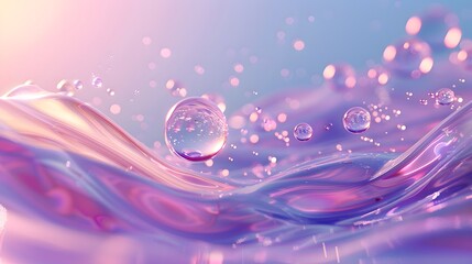 Wall Mural - Abstract Design Background, 3d render, iridescent bubbles on the background of blue and purple gradient with wavy lines. For Design, Background, Cover, Poster, Banner, PPT, KV design, Wallpaper