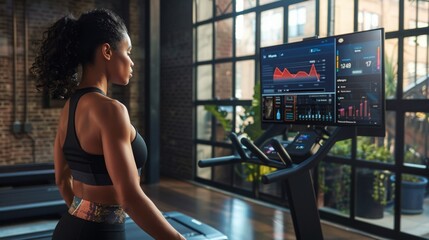 Poster - Fitness Enthusiast Running on a Treadmill in a Modern Gym