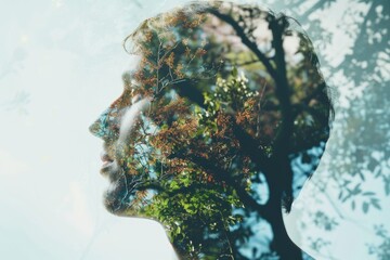 Wall Mural - A man's head is shown in a tree