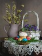 Easter still life with eggs and flowers
