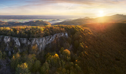 Wall Mural - mountain forest panorama at sunset in slovakia - aerial view from drone