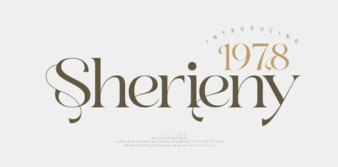 Aufkleber - Elegant wedding alphabet letters logo font and number. Typography Luxury classic lettering serif logos fonts decorative vintage retro concept. vector illustration