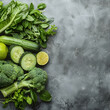 Green vegetables on concrete backgrounds