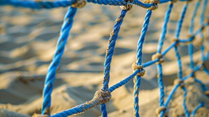 Beach Volleyball Net Minimalist capture of a beach volleyball net stretched across the sand providing a dynamic and sporty backdrop  AI generated illustration