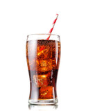 Fototapeta  - Cola with ice in glass isolated on white