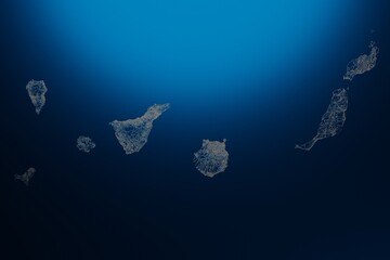 Street map of Canary islands (Spain) engraved on blue metal background. View with light coming from top. 3d render, illustration