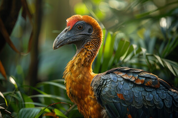 Aufkleber - A lone Dodo bird rendered in a hyper-realistic style, standing in the lush forests of Mauritius. 35-