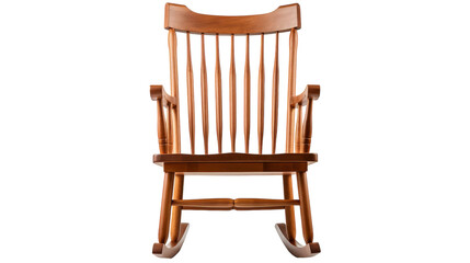 A classic wooden rocking chair gracefully sitting on a white background