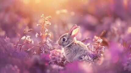 Captured in a picture-perfect moment, the mini rabbit exudes elegance and grace as it poses amidst the breathtaking beauty of the flower sea, resembling a real-life fairytale princess 
