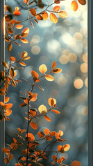 Wall Mural - Autumn modern trendy template. Orange, blue colors. Clear minimalistic design. Place for text graphics concept design. poster invitation flyer banner email header. Vertical . Generative Ai content