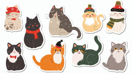  Sticker template with christmas cat xmas kitty sticker