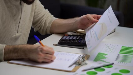 Poster - Man Analyzing Financial Charts and Calculating Budget in Home Office Setting
