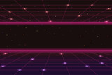 Fototapeta  - Pixel art background.8 bit game. retro game. for game assets in vector illustrations. Retro Futurism Sci-Fi Background. glowing neon grid. and stars from vintage arcade comp