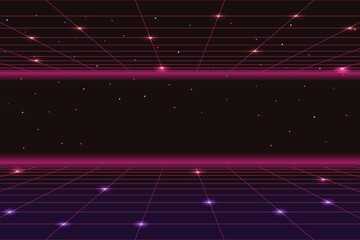 Leinwandbilder - Pixel art background.8 bit game. retro game. for game assets in vector illustrations. Retro Futurism Sci-Fi Background. glowing neon grid. and stars from vintage arcade comp