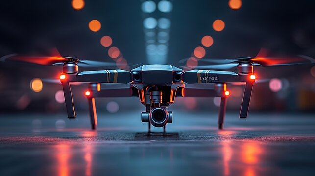 advanced drone camera in a dark background, for taking photos or videos from a height