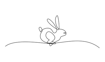 Wall Mural - Continuous one line drawing of Easter Bunny rabbit
