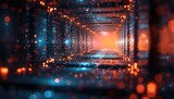 Fototapeta Perspektywa 3d - A dark tunnel with a bright orange light shining through it by AI generated image