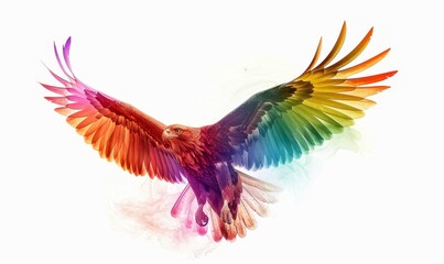 Wall Mural - Eagle colorful rainbow white background, Generative AI