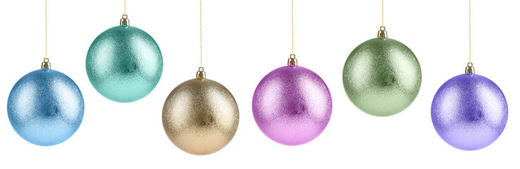 Wall Mural - Bright Christmas ball hanging on white background, collection