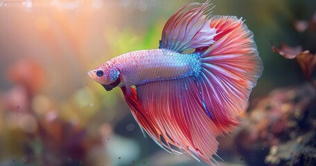 Betta fish, vibrant fins, close-up, ethereal dance, soft focus, dramatic, detailed texture.